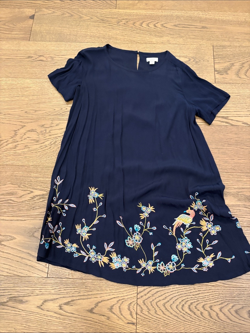 LOFT Navy Floral Embroidered Midi Dress